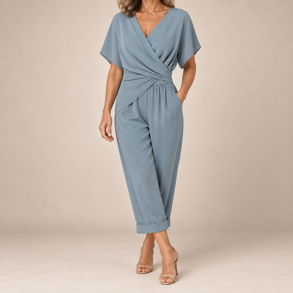 Colleen | Elegant Two-Piece Set with Wrap-Front Top and Cropped Pants