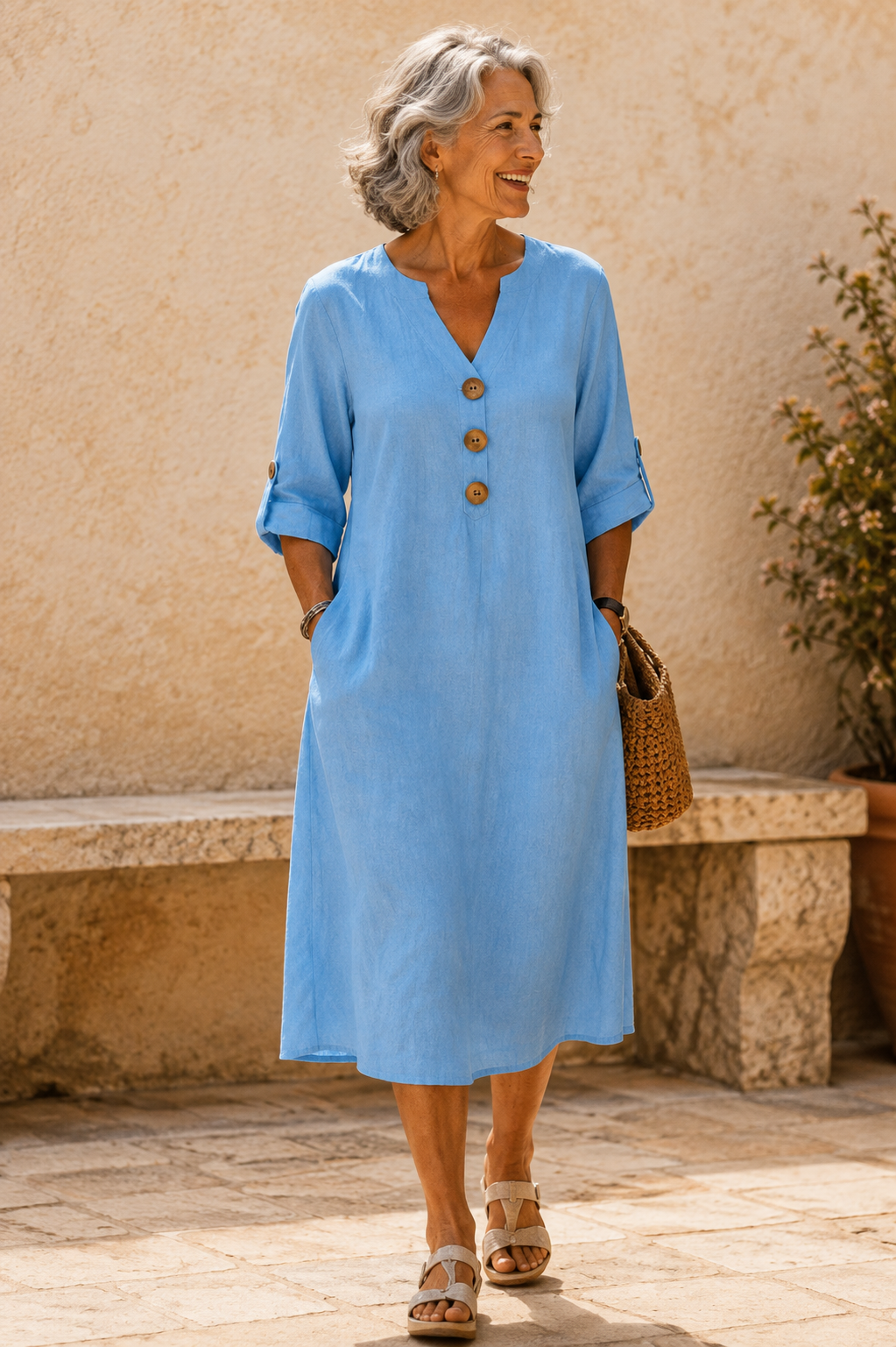 Ruby Button-Up Dress with Adjustable Sleeves
