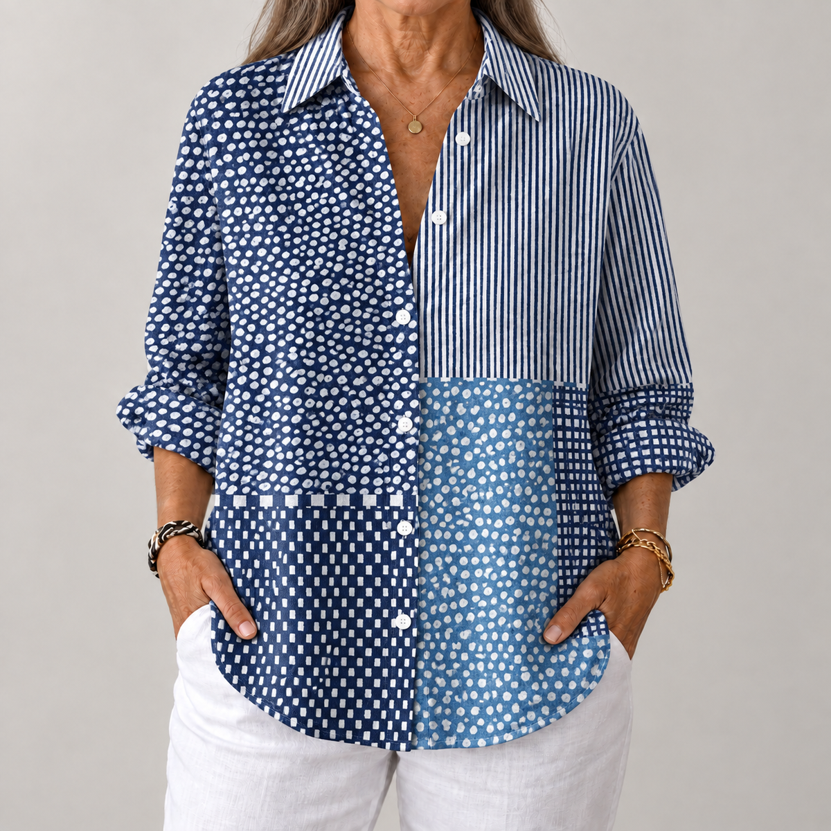 Pamela – Coastal Patchwork Blouse