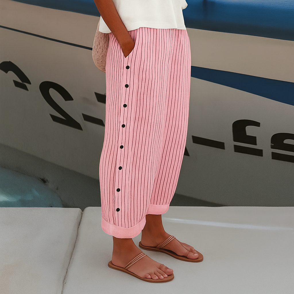 Eleanor | Stripe Panel Button Trousers