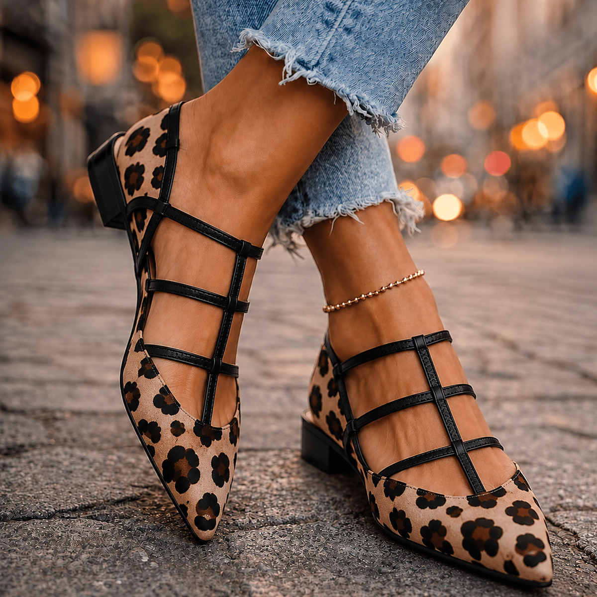 Leopard Print Loafers with Contrast Strap