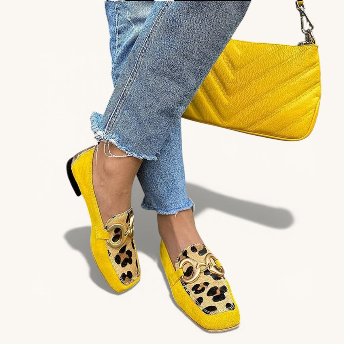 Yellow Animal Print Loafers
