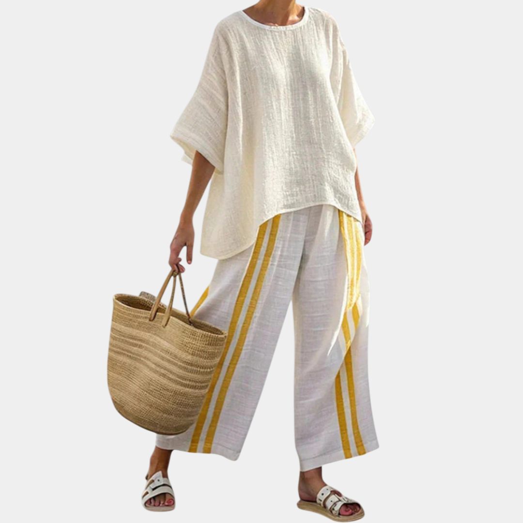Arianna | Elegant Yellow Striped Top and Wide-Leg Pants