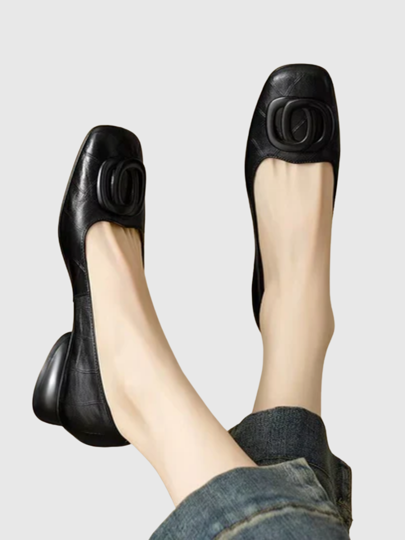 Square-Toe Leather Ballet Flats