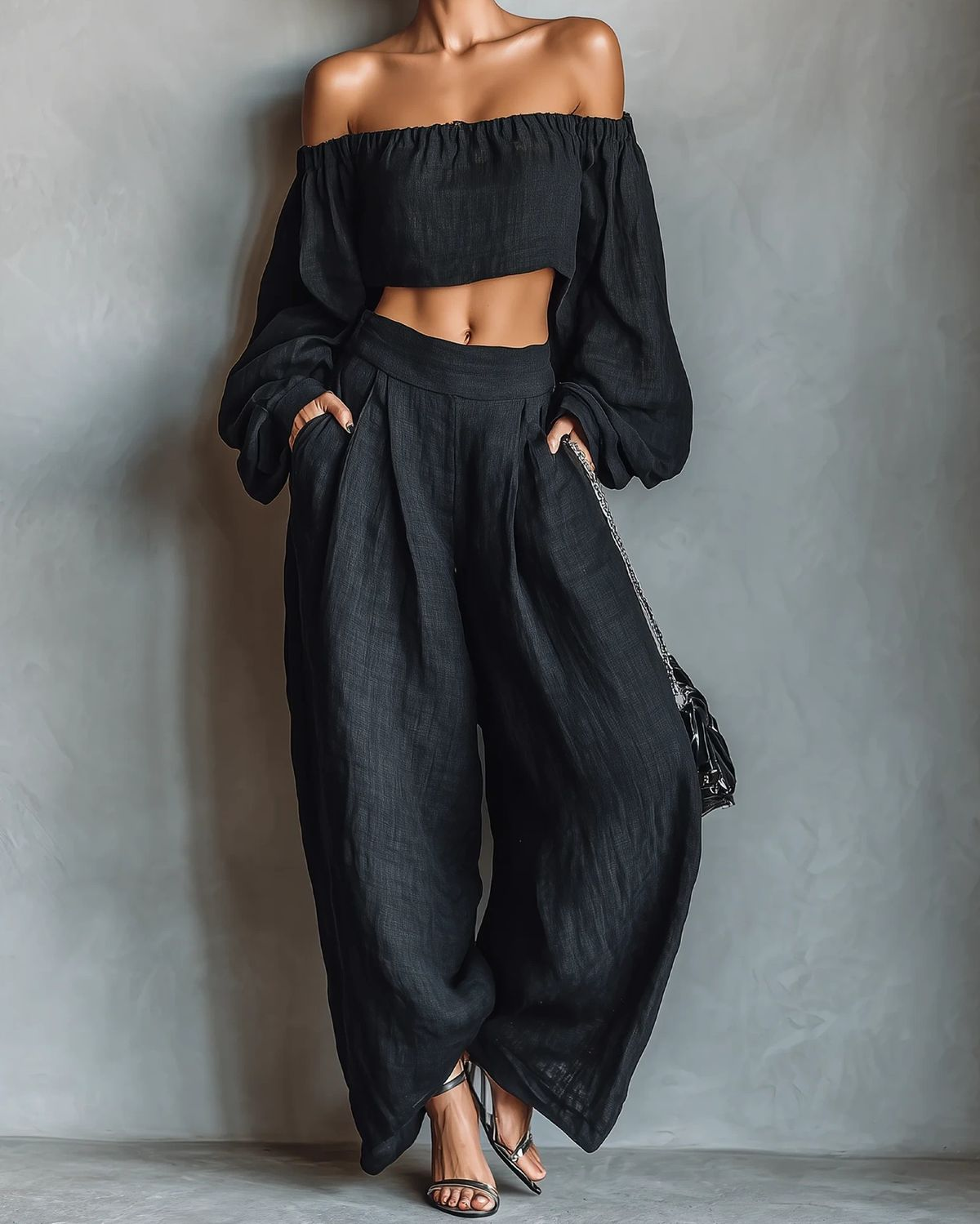 Tess | Off-Shoulder Long-Sleeve Wide-Leg Set