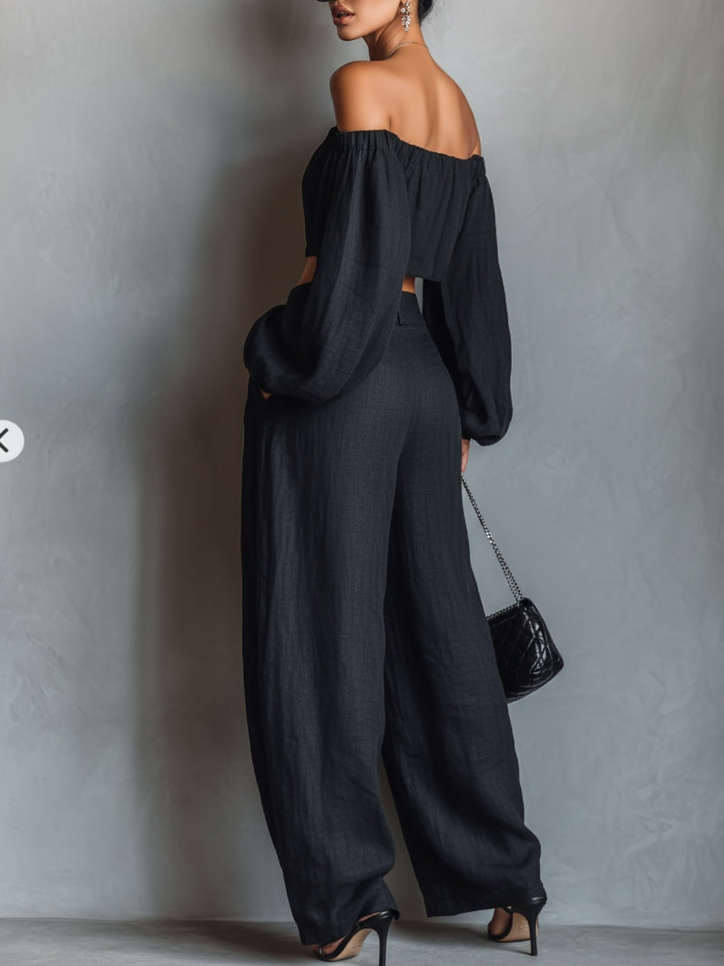 Tess | Off-Shoulder Long-Sleeve Wide-Leg Set