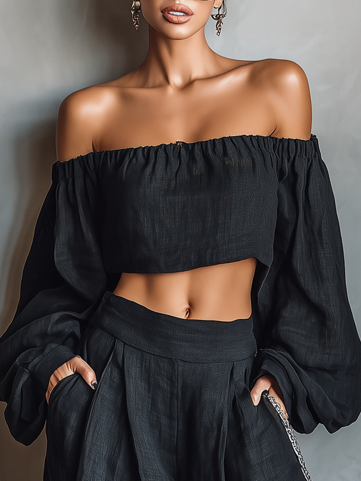 Tess | Off-Shoulder Long-Sleeve Wide-Leg Set