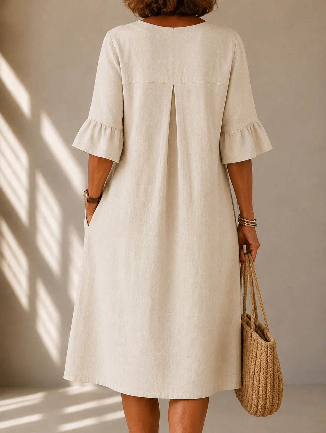 Pearl Buttoned Pleated Dress