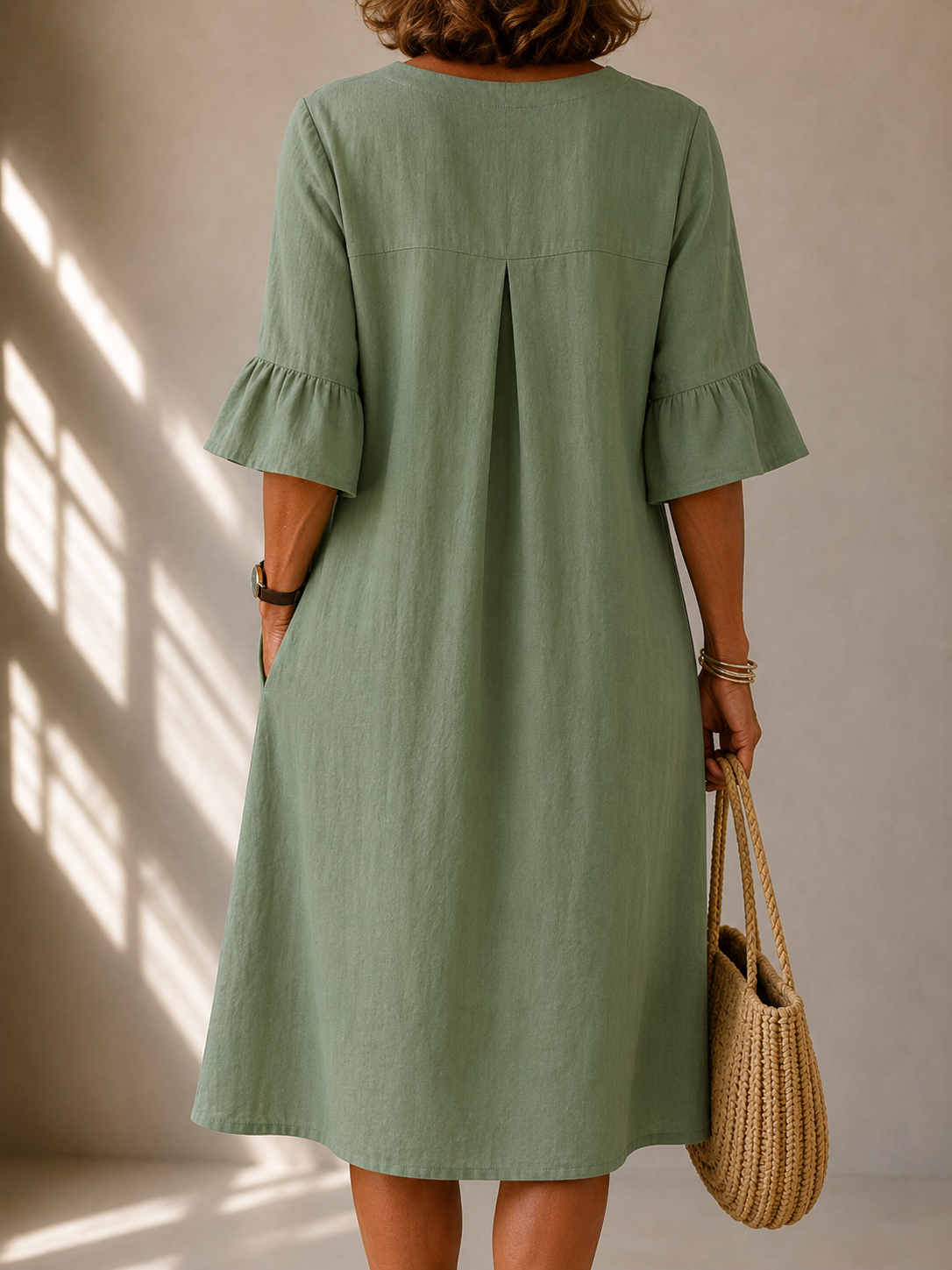 Georgie Buttoned Dress with Flared Sleeves
