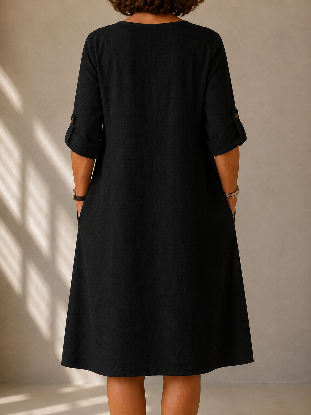 Florence Straight Dress with Roll-Up Sleeves