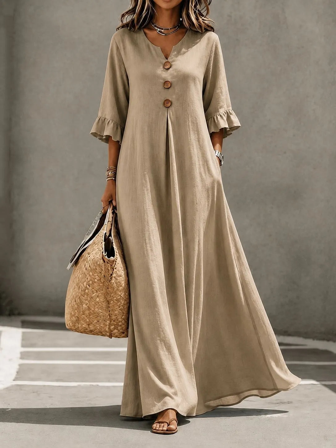 Vesperelle soft-touch printed V-neck maxi dress