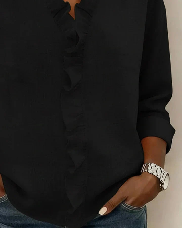 Indie | Blouse with Ruffles, V-Neck and Long Sleeves