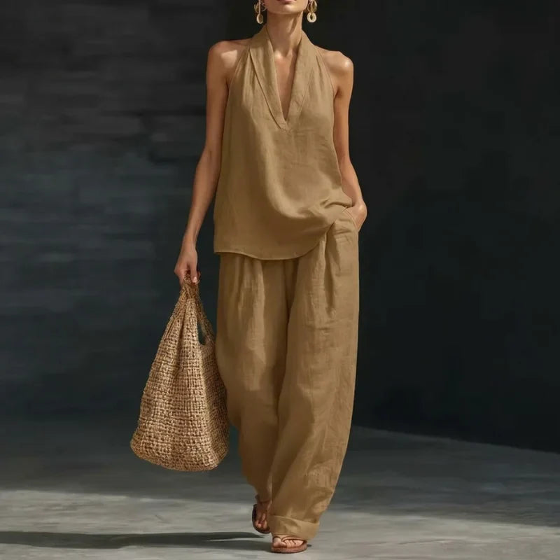 Ainhoa | Linen-Texture Batwing Two-Piece Set