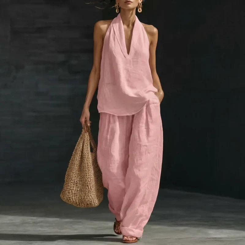 Ainhoa | Linen-Texture Batwing Two-Piece Set