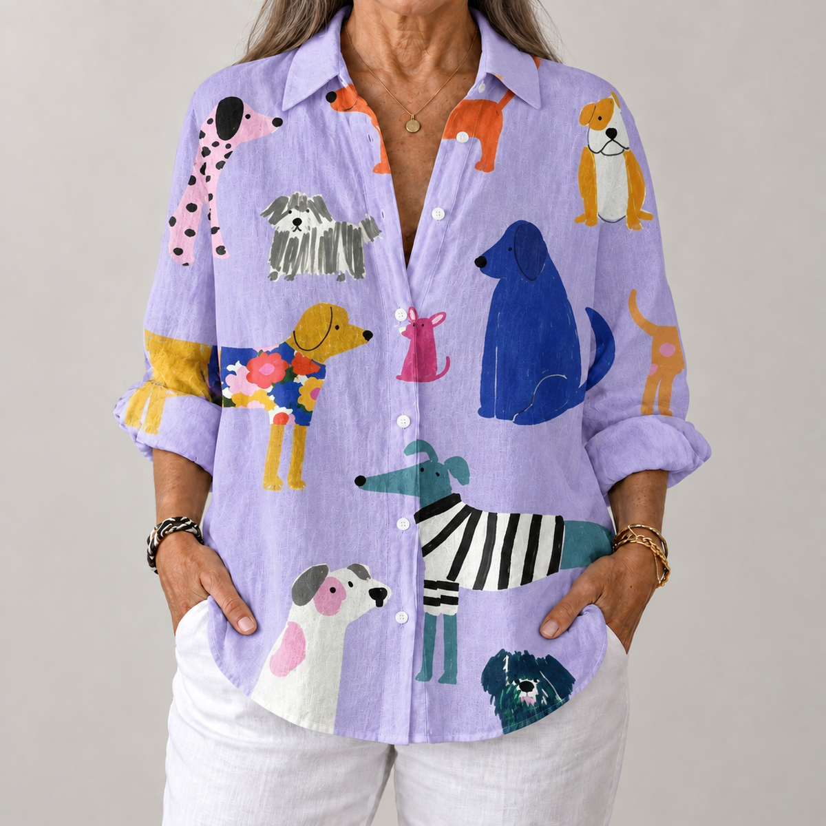 Gillian – Playful Dog Print Blouse