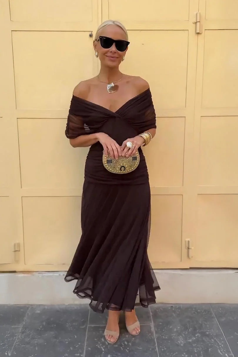 Off-Shoulder Chiffon Maxi Dress