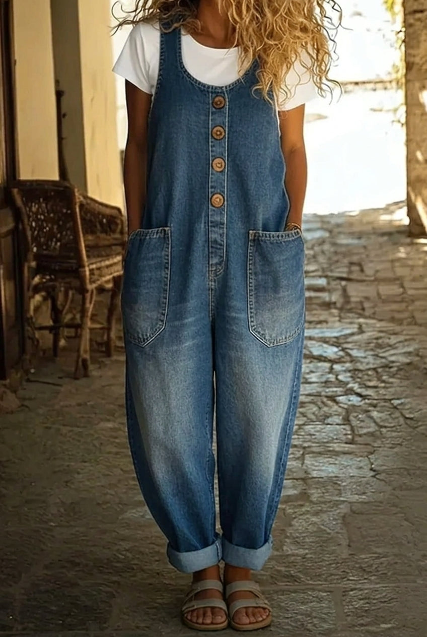 Wide-Leg Cotton Denim Jumpsuit