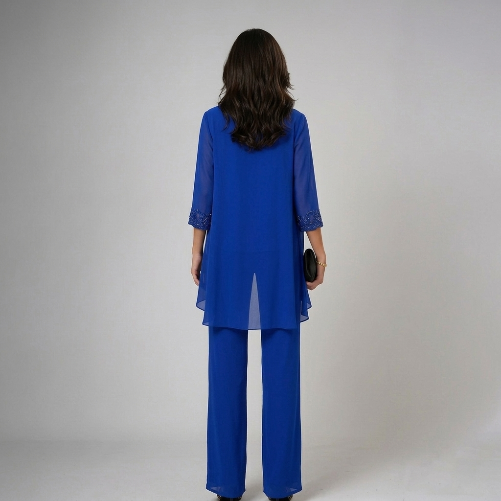 Iva | Beaded Chiffon Wide-Leg Three-Piece Set