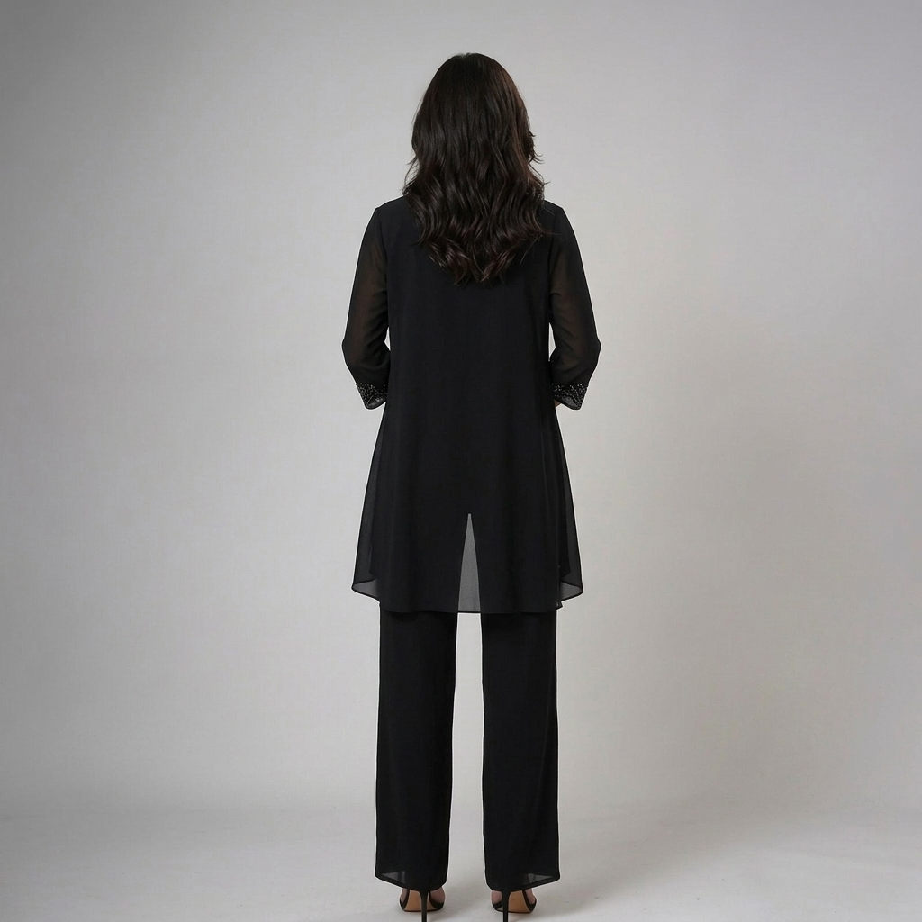 Iva | Beaded Chiffon Wide-Leg Three-Piece Set
