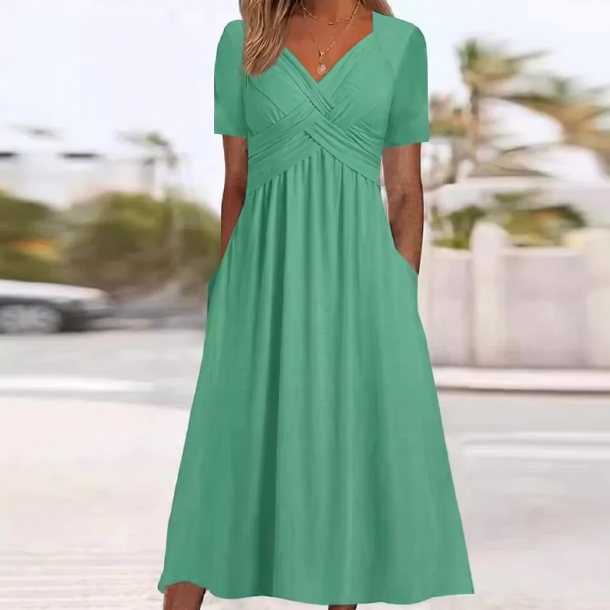 Luna | V-Neck Short Sleeve Long Dresses
