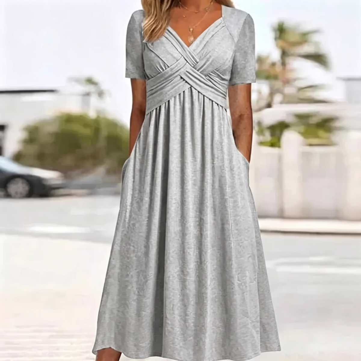 Luna | V-Neck Short Sleeve Long Dresses