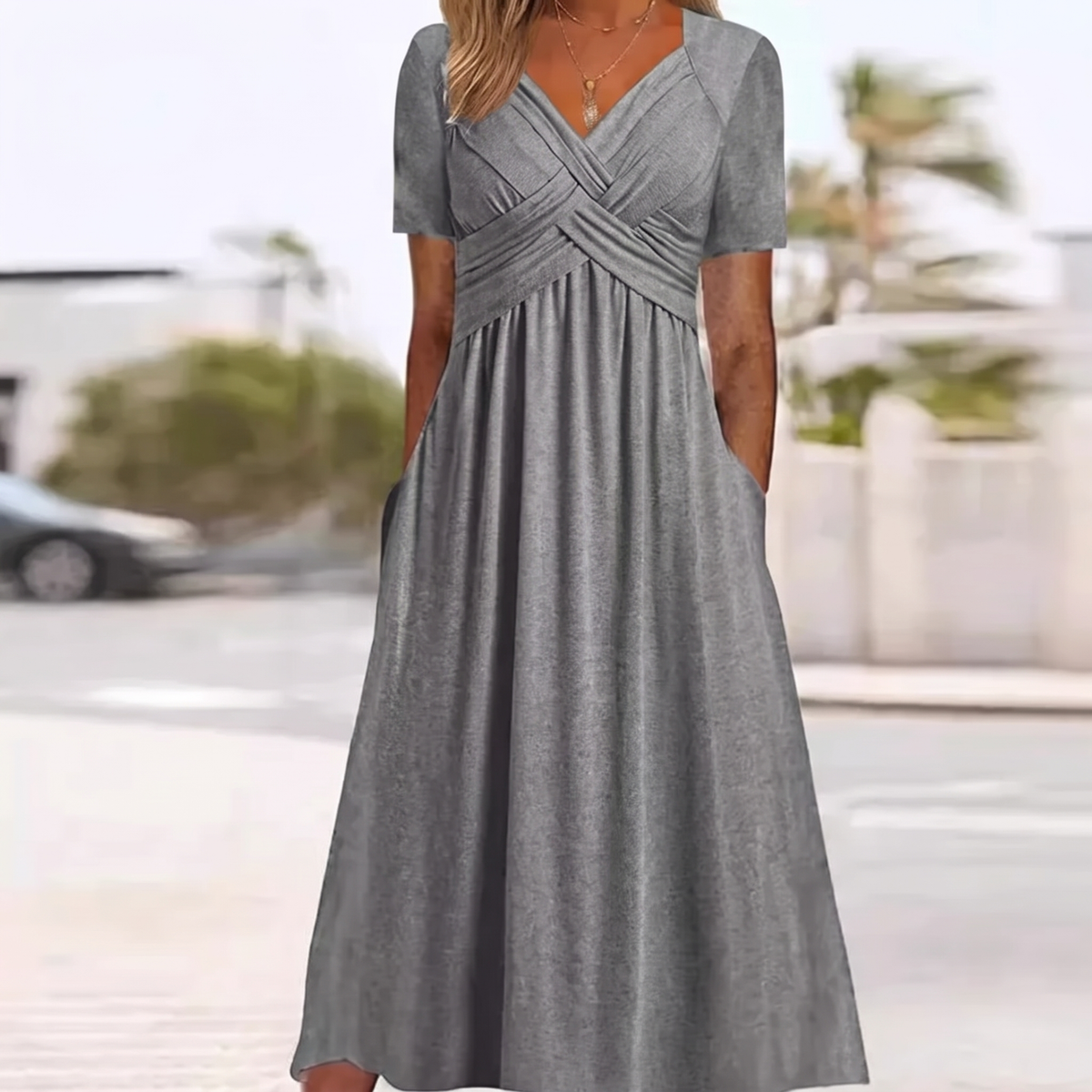 Luna | V-Neck Short Sleeve Long Dresses