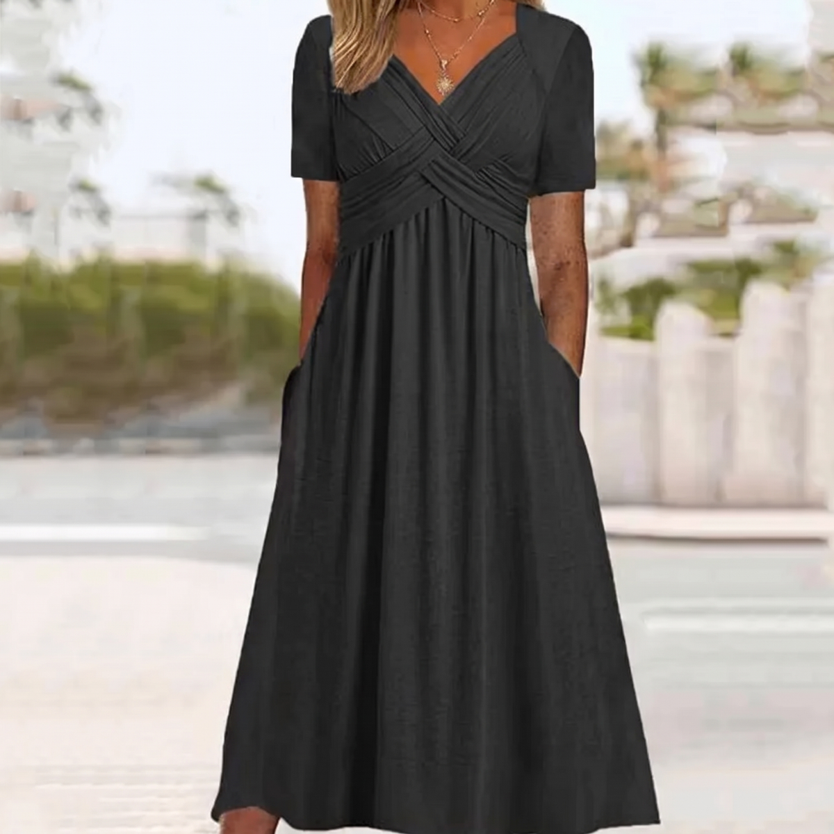Luna | V-Neck Short Sleeve Long Dresses
