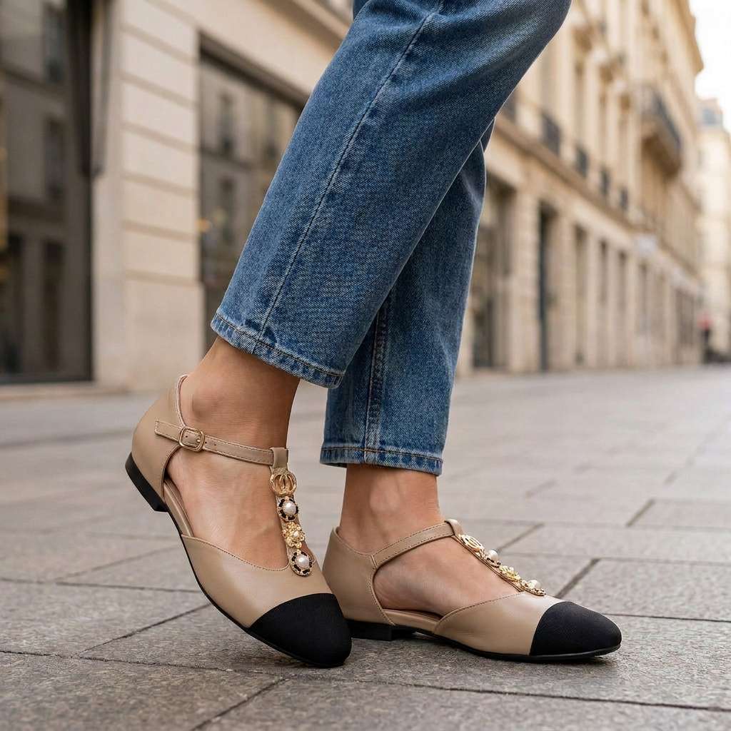 Pearl T-Strap Flats