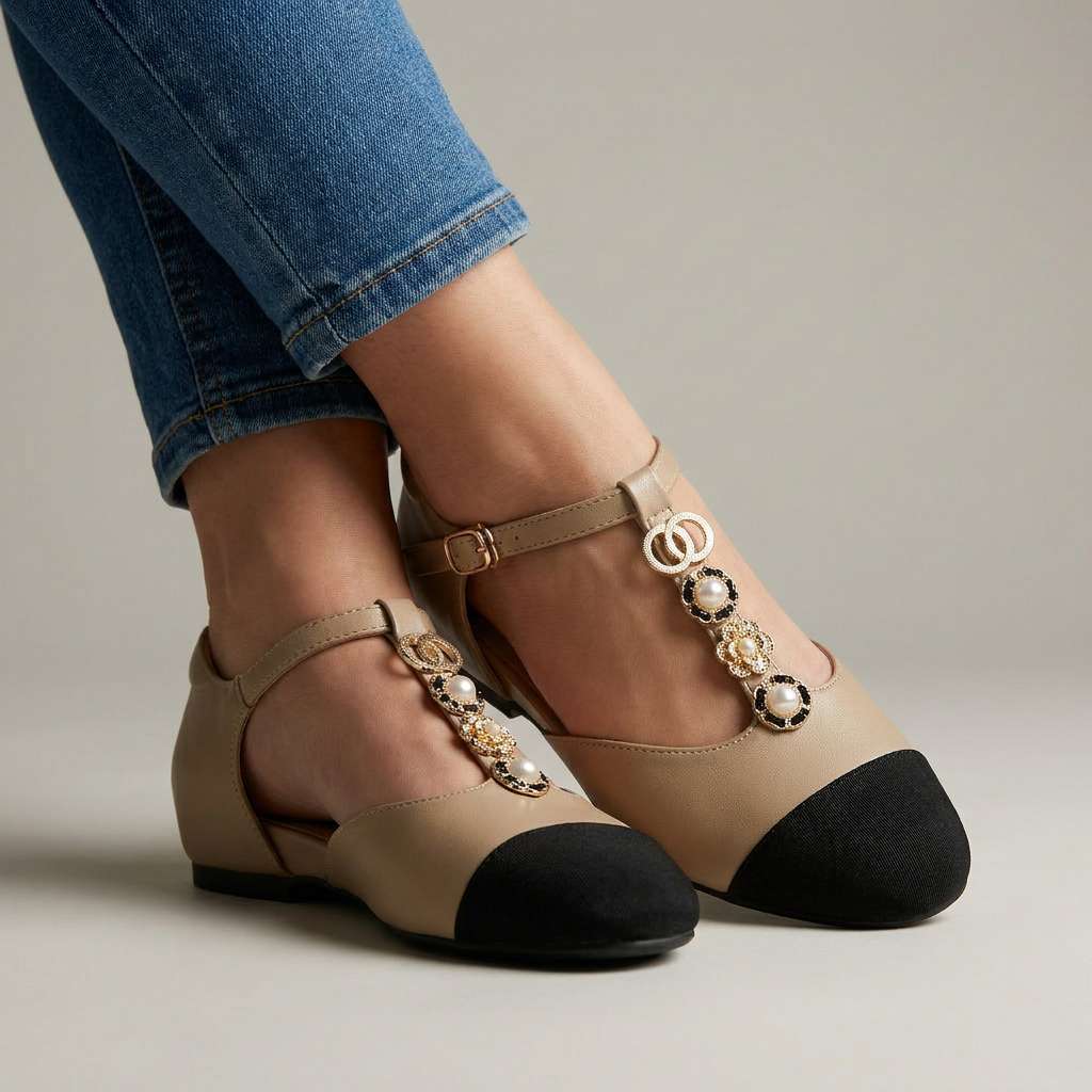 Pearl T-Strap Flats