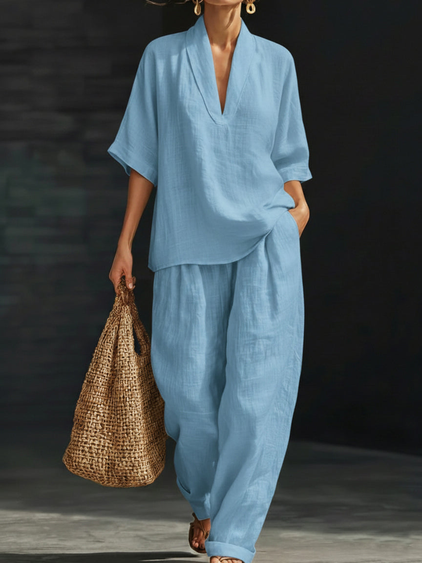 Livia linen set in blue