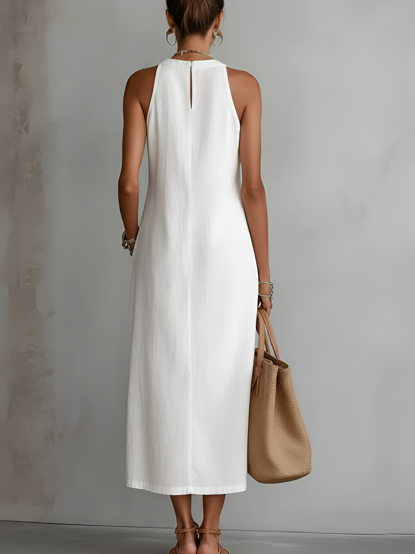 Christine | Relaxed Embroidered Mandarin Collar Midi Dress