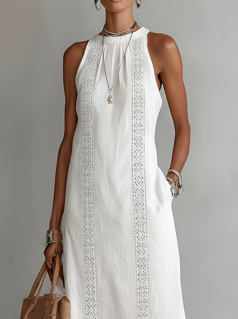 Christine | Relaxed Embroidered Mandarin Collar Midi Dress