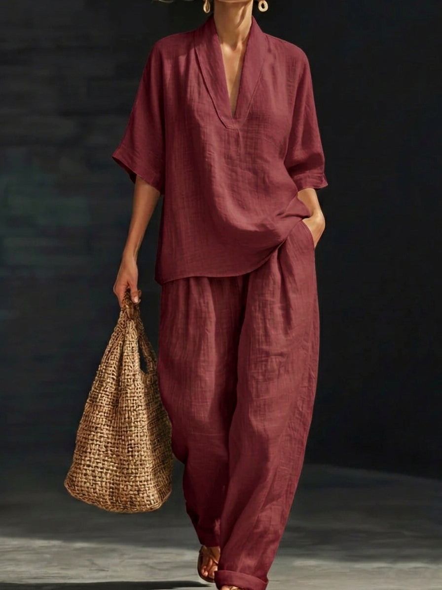 Livia linen set in wine