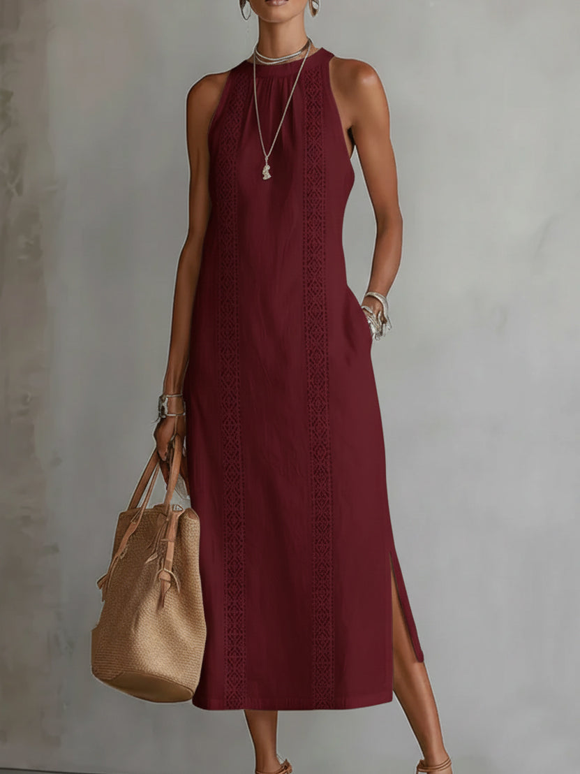 Christine | Relaxed Embroidered Mandarin Collar Midi Dress