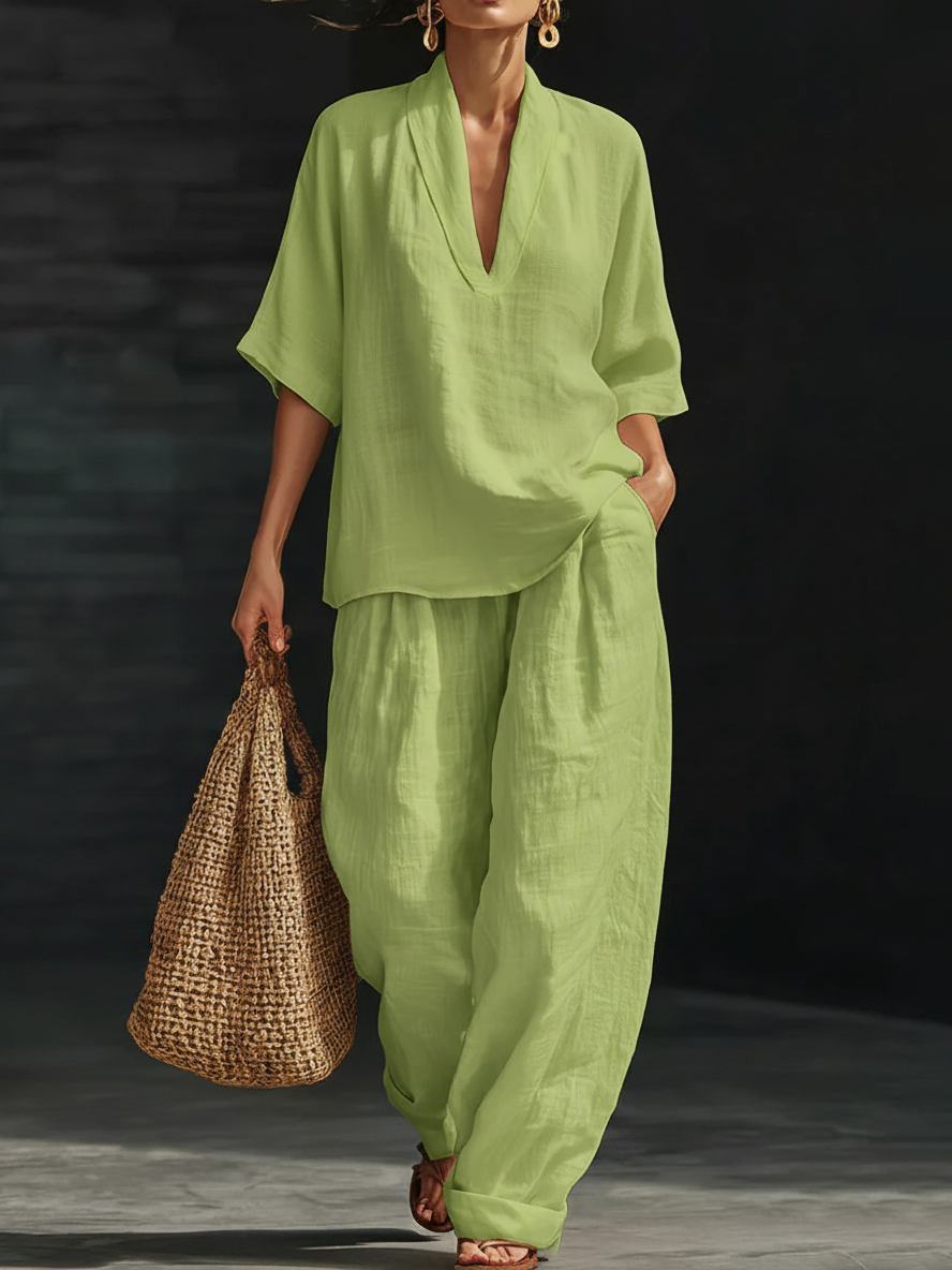 Livia linen set in green