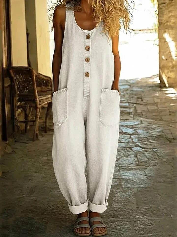 Wide-Leg Cotton Denim Jumpsuit
