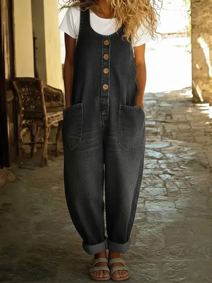 Wide-Leg Cotton Denim Jumpsuit