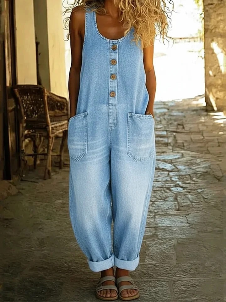 Wide-Leg Cotton Denim Jumpsuit
