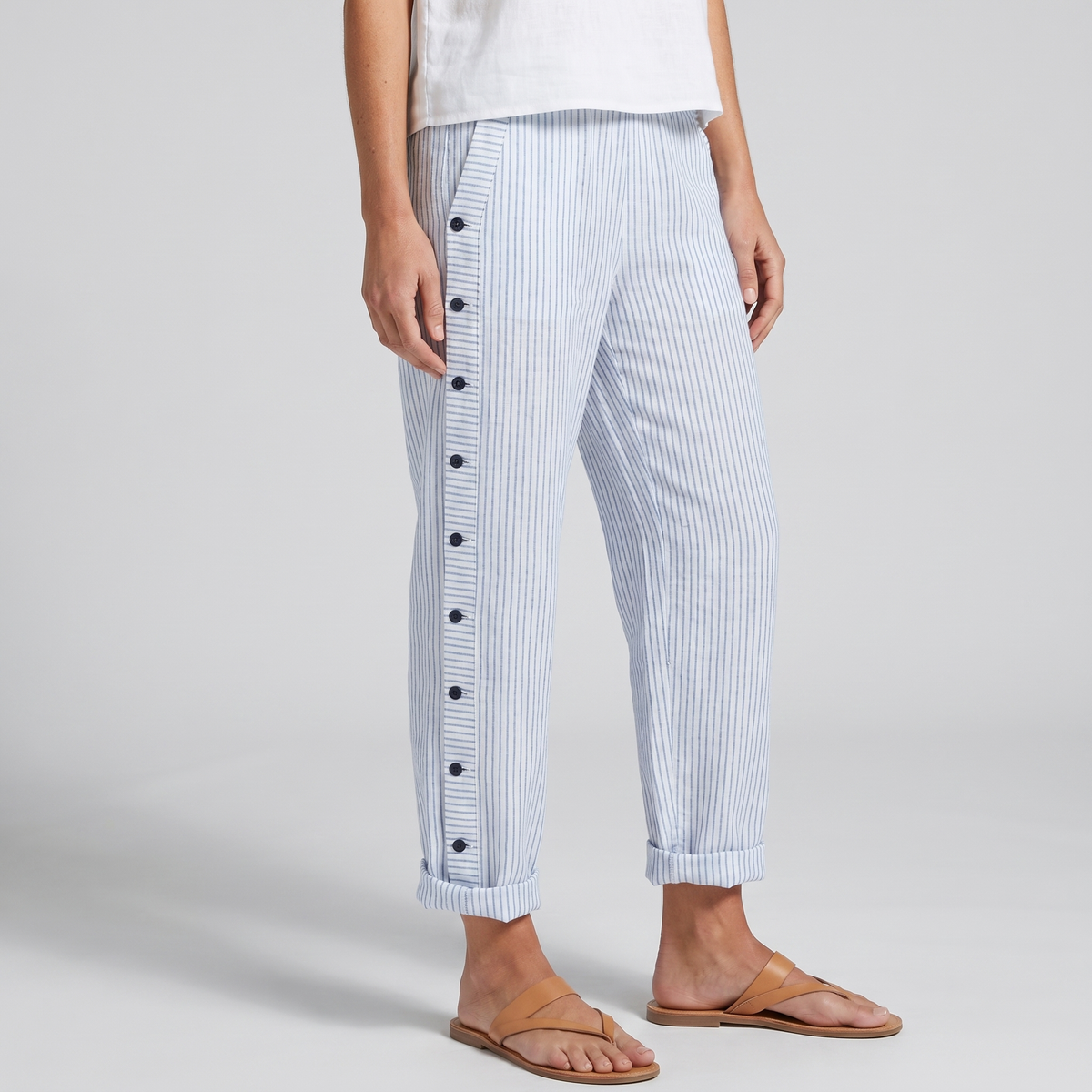 Eleanor | Stripe Panel Button Trousers