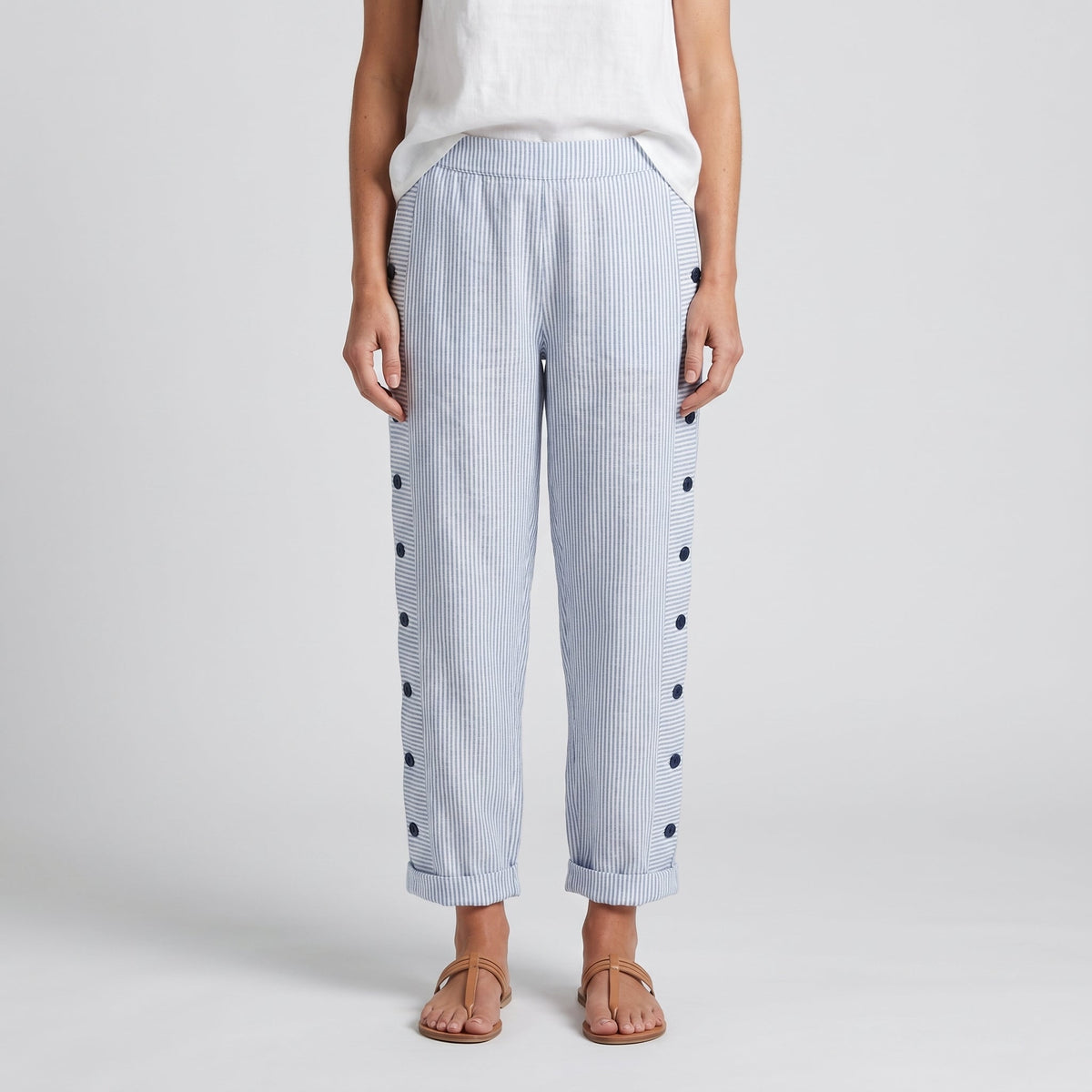 Eleanor | Stripe Panel Button Trousers