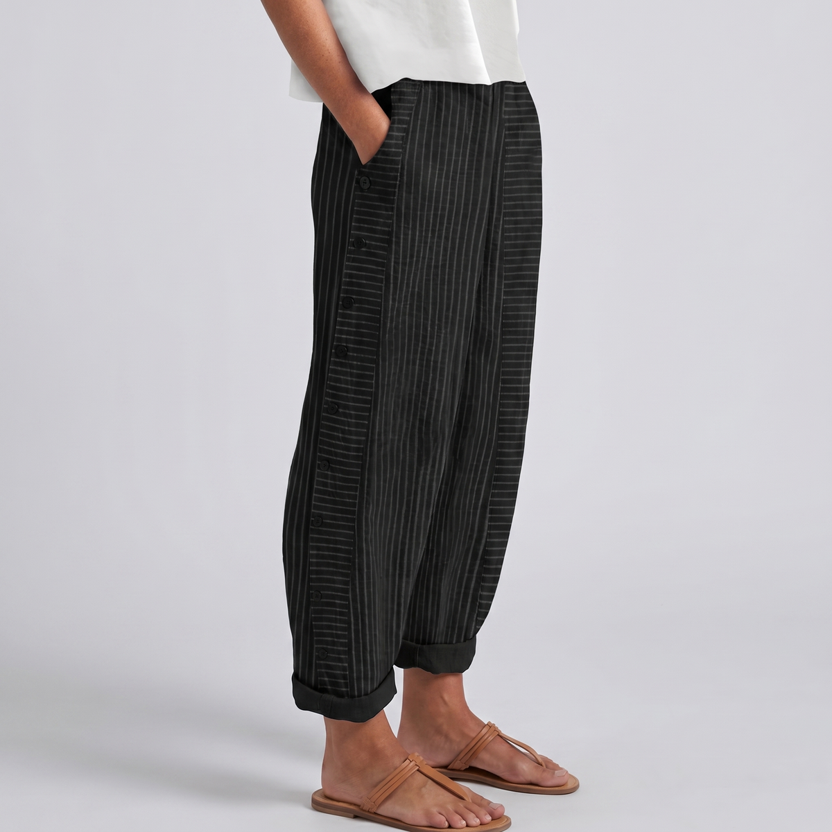 Eleanor | Stripe Panel Button Trousers