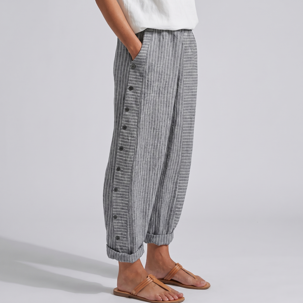 Eleanor | Stripe Panel Button Trousers