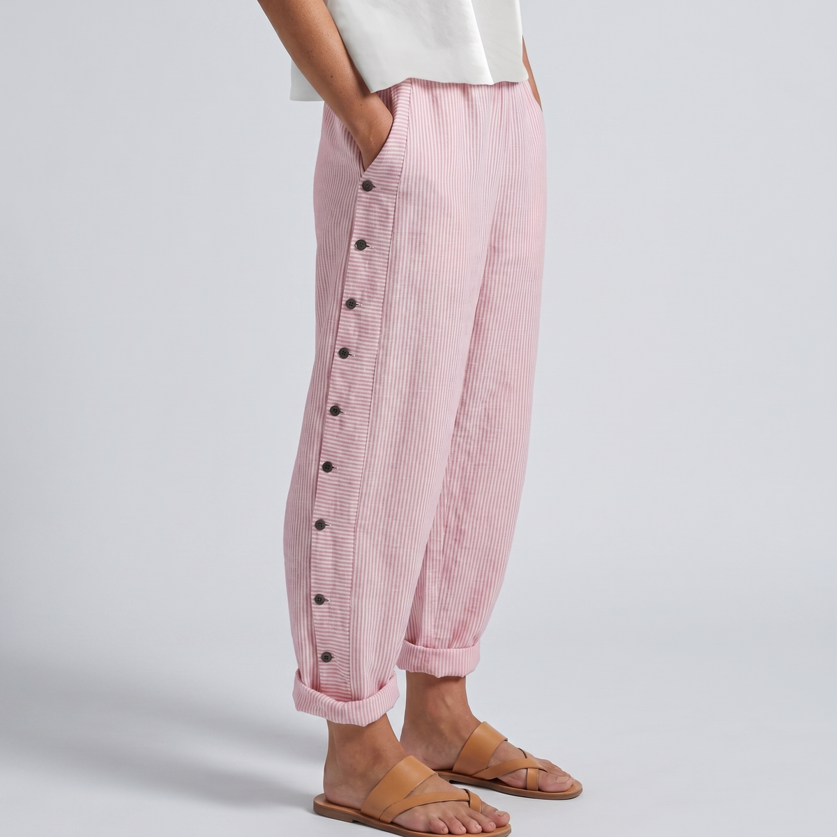 Eleanor | Stripe Panel Button Trousers