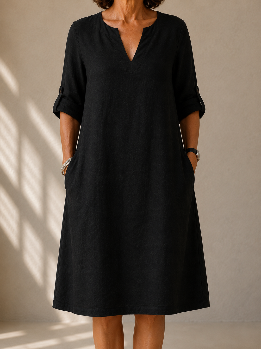 Florence Straight Dress with Roll-Up Sleeves